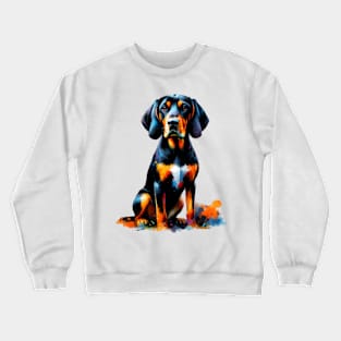 Vibrant Black and Tan Coonhound in Splash Art Crewneck Sweatshirt